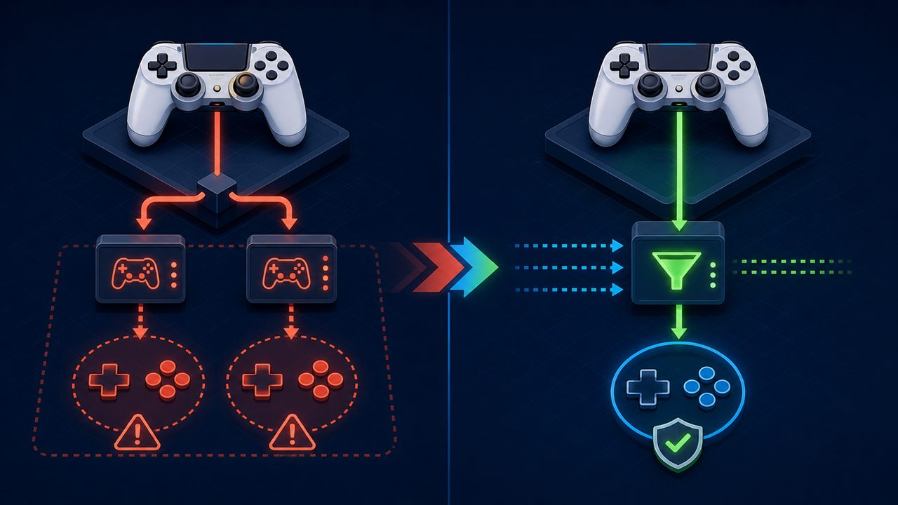 Diagram showing duplicate controller input and a filtered input path